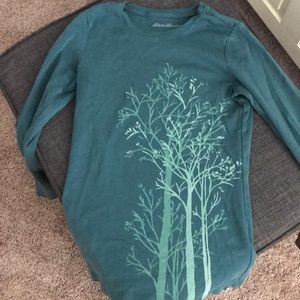 Long sleeved green shirt with trees